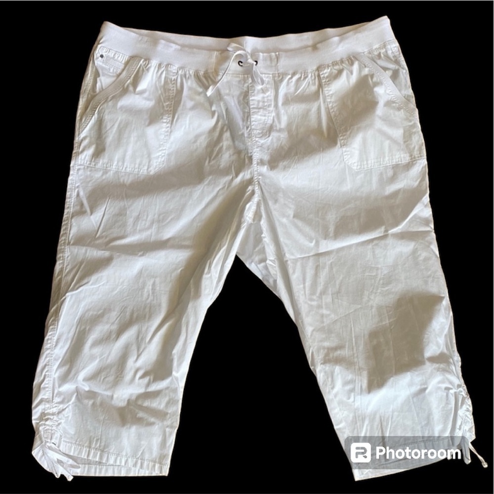 AVENUE Poplin pull on capri with drawstring waist cropped pants White 24… - Picture 5 of 6
